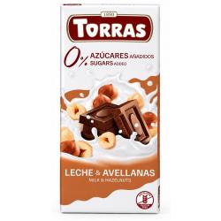 Шоколад Torras молочний з фундуком DIA 75г,  Torras, Кондитерські вироби
