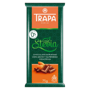 Шоколад Trapa молочний з мигдалем зі стевією 75г