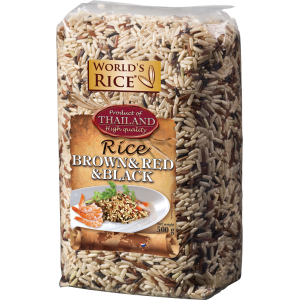 Суміш рису World`s Rice натурал, червоний, чорний 500г