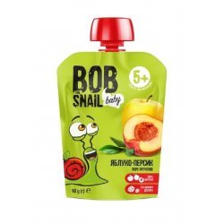 Пюре фруктове Bob Snail яблуко-персик без цукру 90г,  Bob Snail, Пюре фруктове, смузі